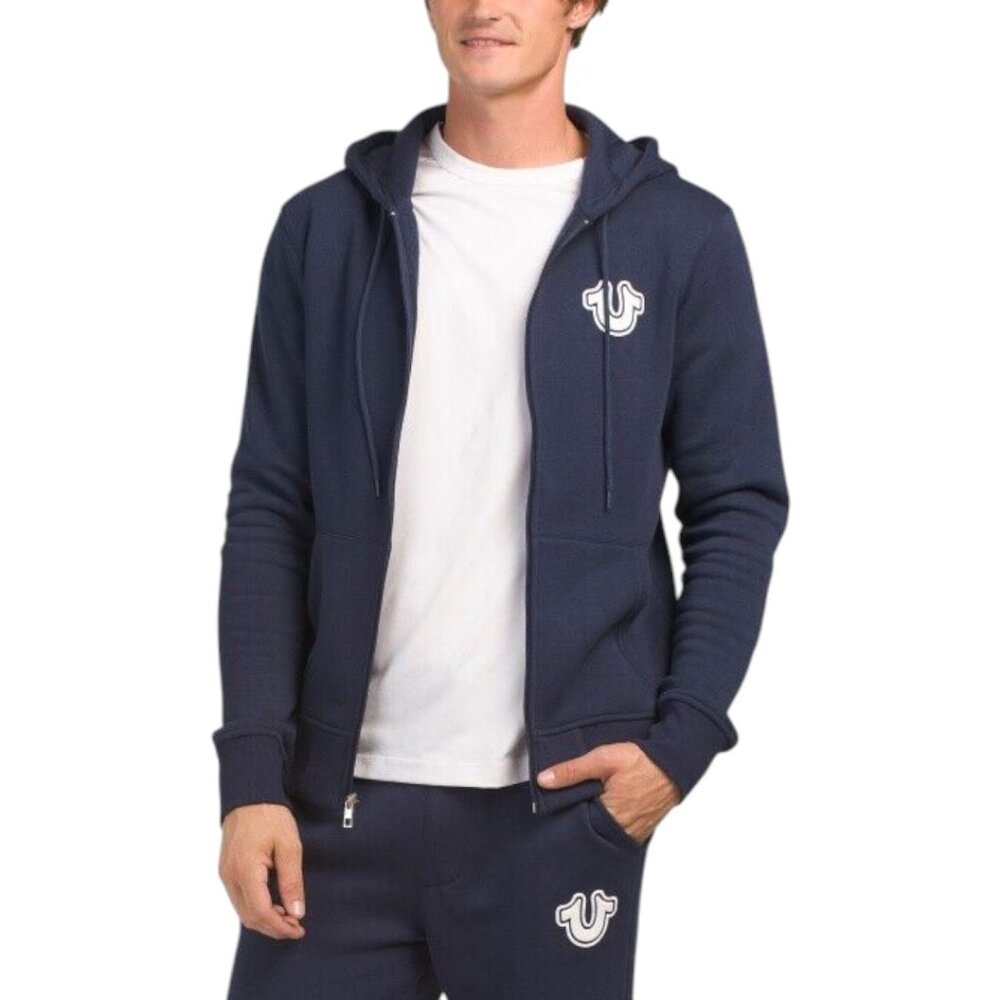 True Religion 2 PC Sweatsuit Men's Fleece Tracksuit Outfit Gift Set Navy Blue - Picture 11 of 16